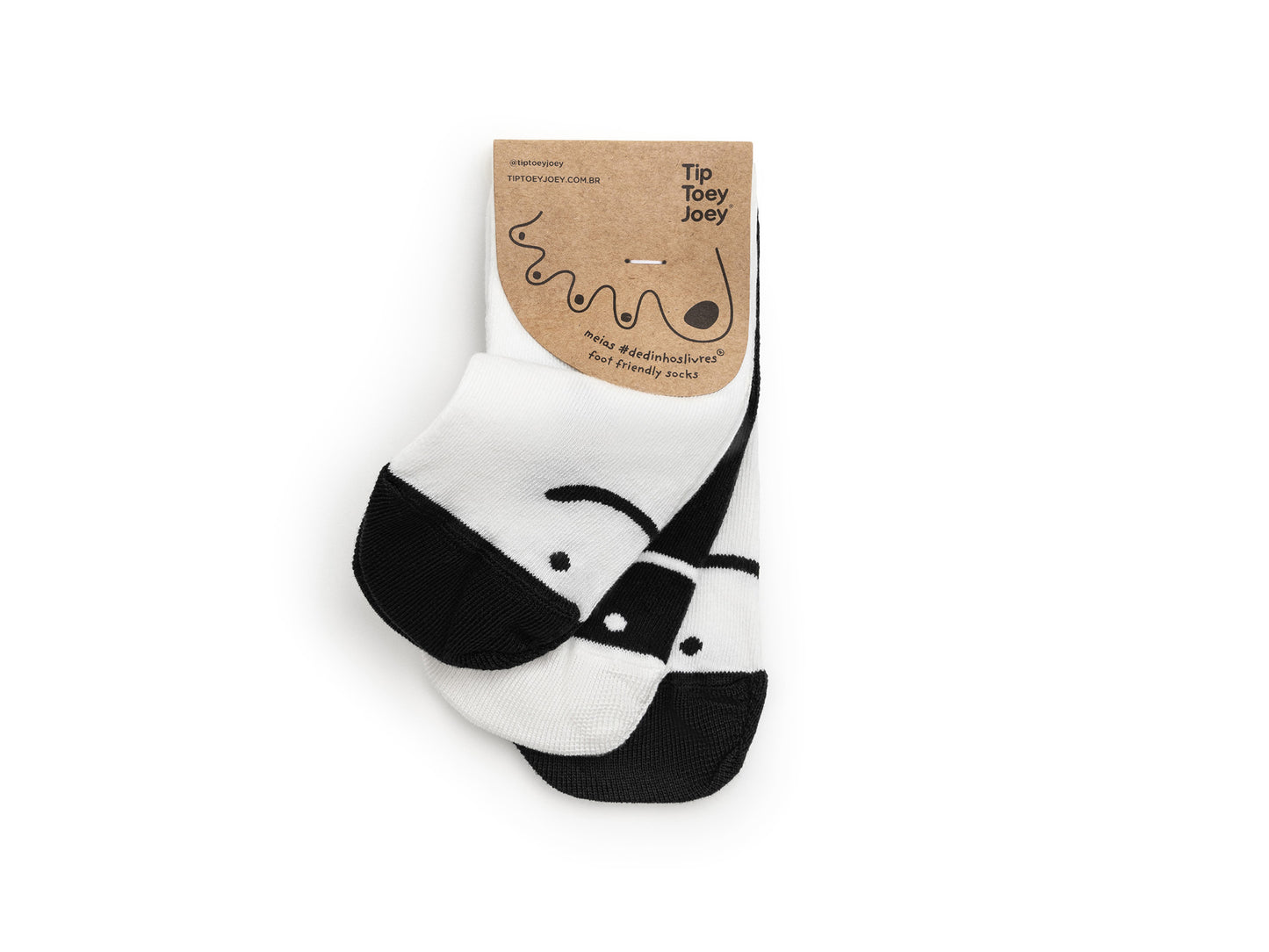 Kit de 3 Meias Barefoot Off White/Preto - Tip Toey Joey