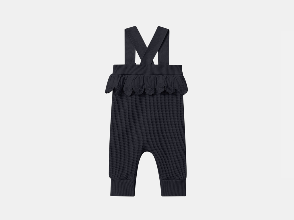 Jardineiras em malha waffle com detalhe de folho - Snug