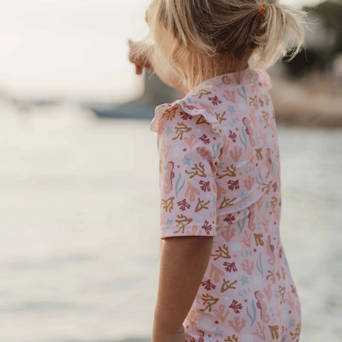Fato de Banho | Manga Curta Folhos | Ocean Dreams Pink- Little Dutch