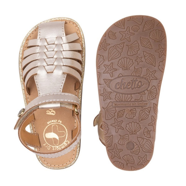 Sandália Cangrejera Barefoot Oro Rosado - Chetto