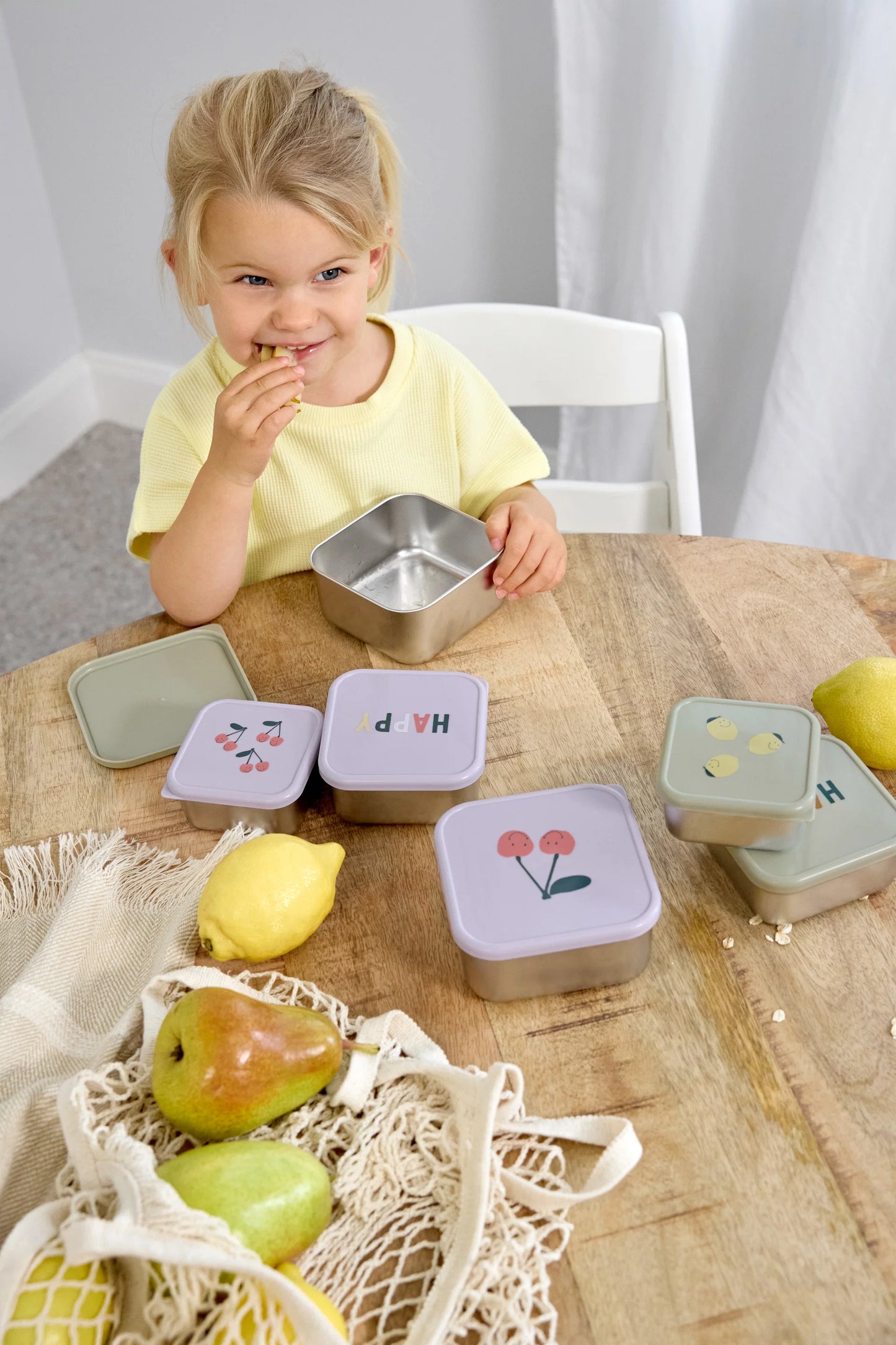 Conjunto de 3 Lancheiras de Aço Inoxidável Happy Fruits Cherry - Lassig