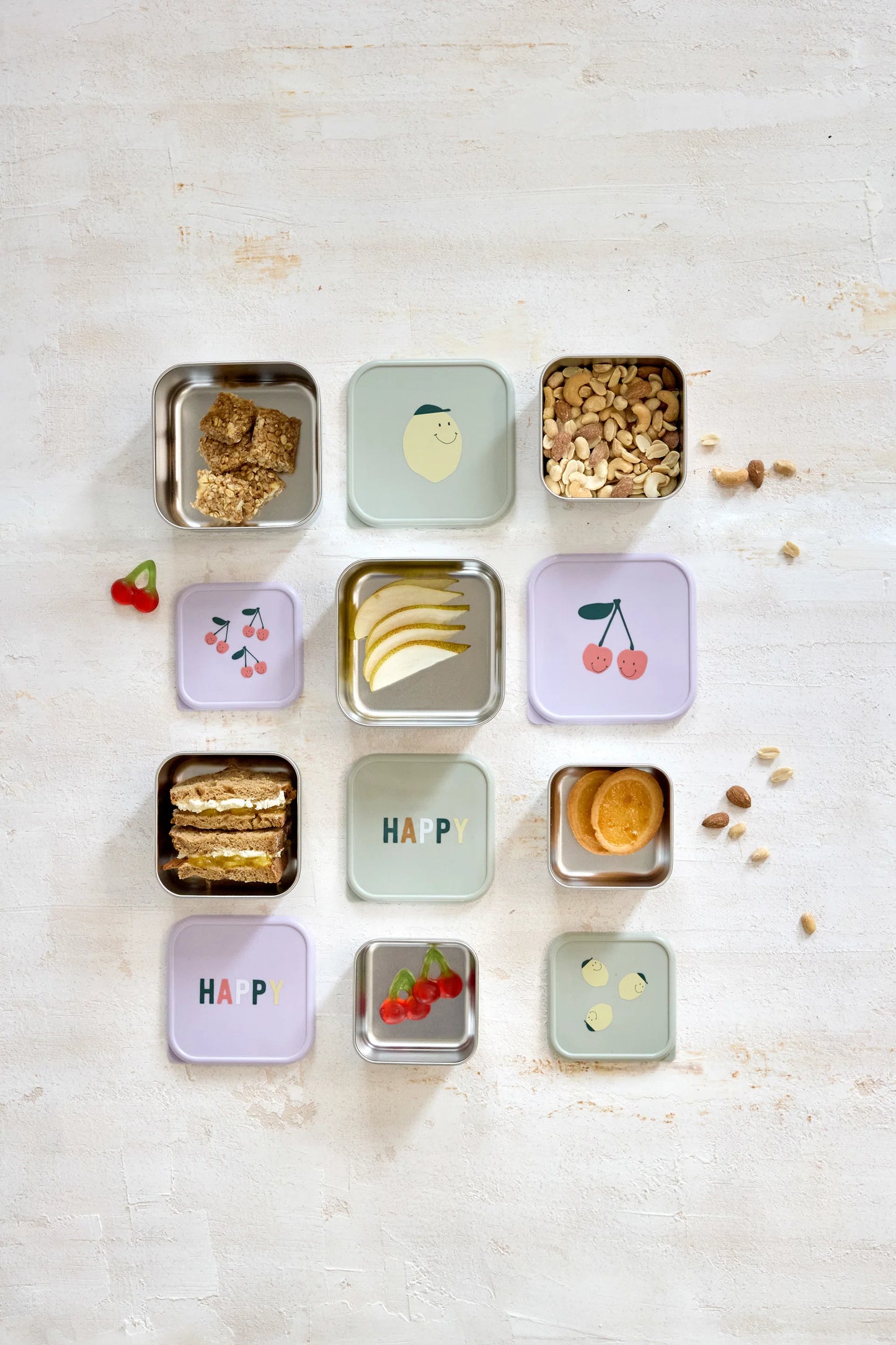 Conjunto de 3 Lancheiras de Aço Inoxidável Happy Fruits Cherry - Lassig