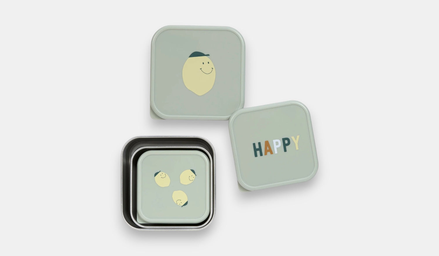 Conjunto de 3 Lancheiras de Aço Inoxidável Happy Fruits Lemon - Lassig