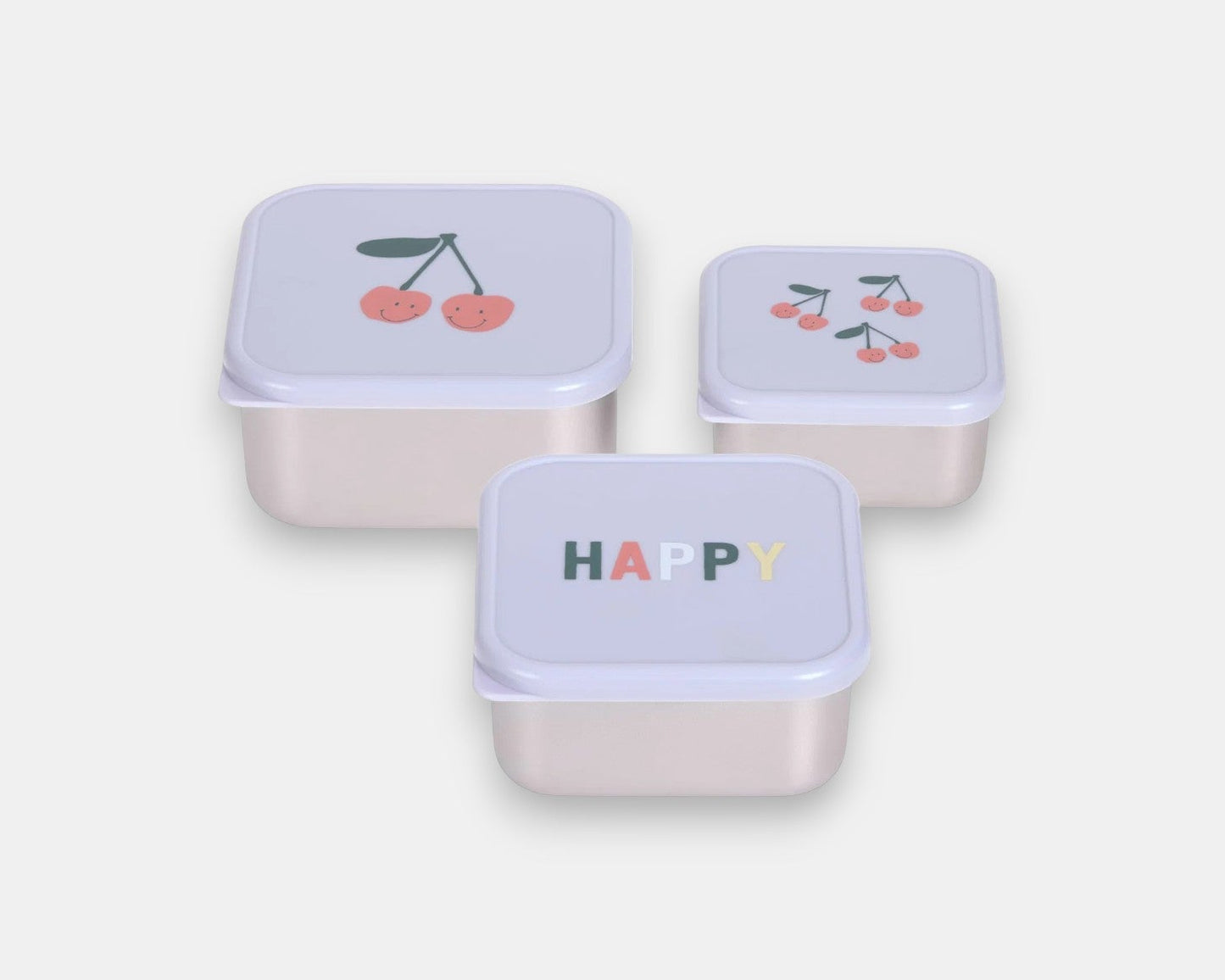 Conjunto de 3 Lancheiras de Aço Inoxidável Happy Fruits Cherry - Lassig