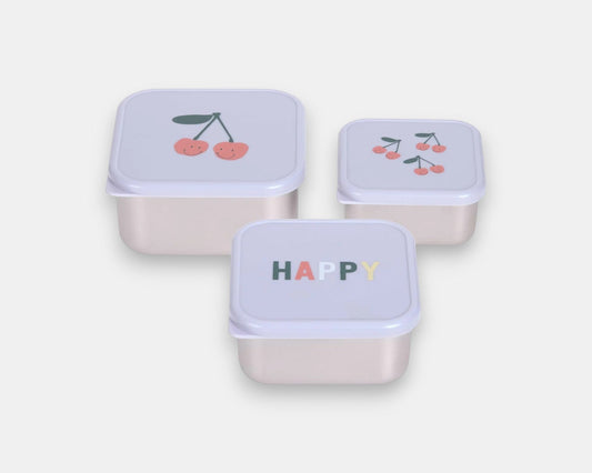 Conjunto de 3 Lancheiras de Aço Inoxidável Happy Fruits Cherry - Lassig