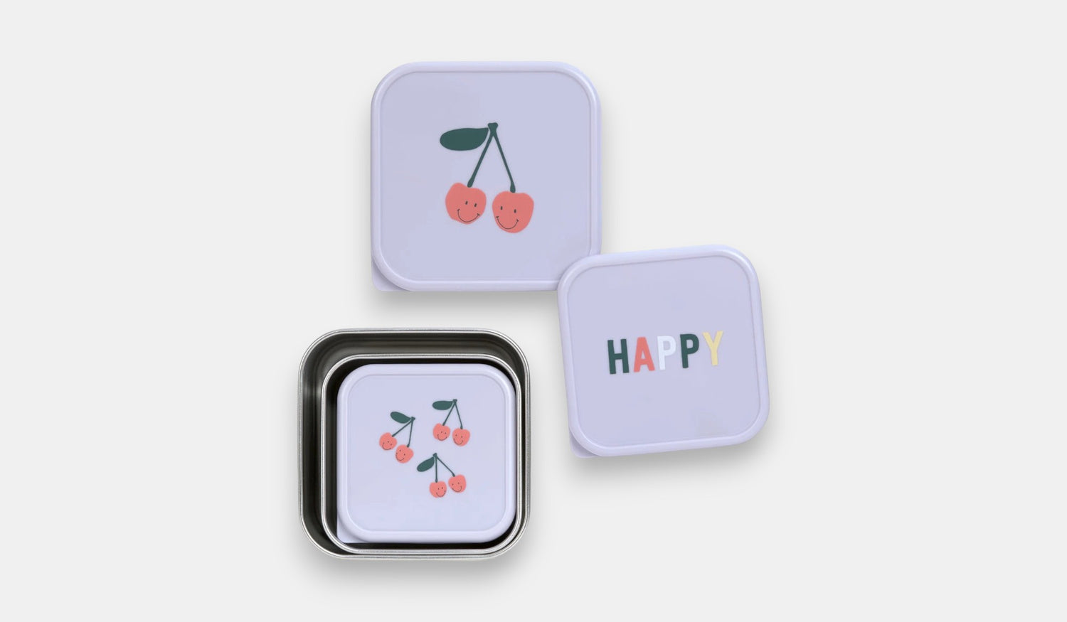 Conjunto de 3 Lancheiras de Aço Inoxidável Happy Fruits Cherry - Lassig