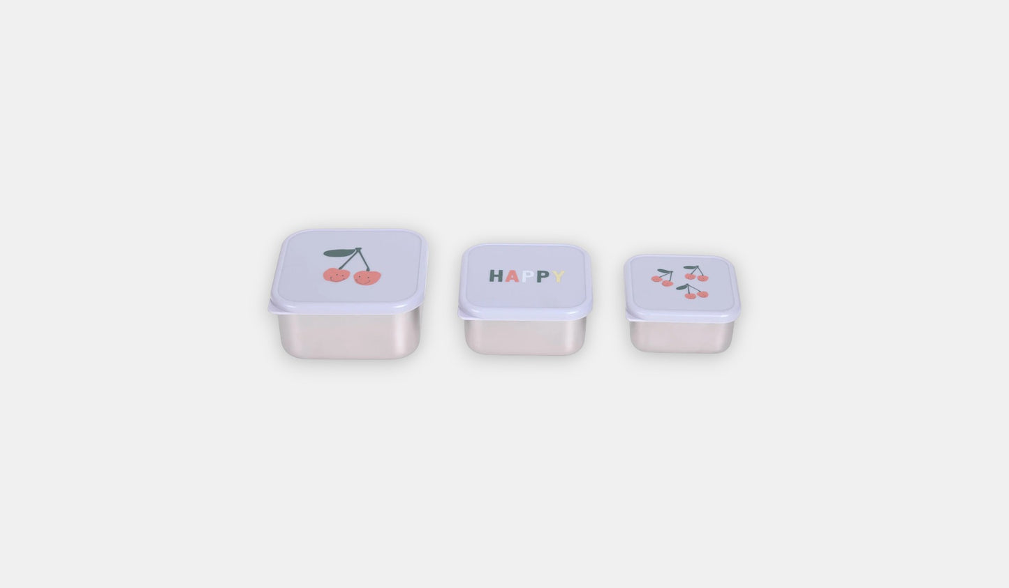 Conjunto de 3 Lancheiras de Aço Inoxidável Happy Fruits Cherry - Lassig