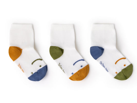 Kit de 3 Meias Barefoot Azul/Mostarda/Verde - Tip Toey Joey
