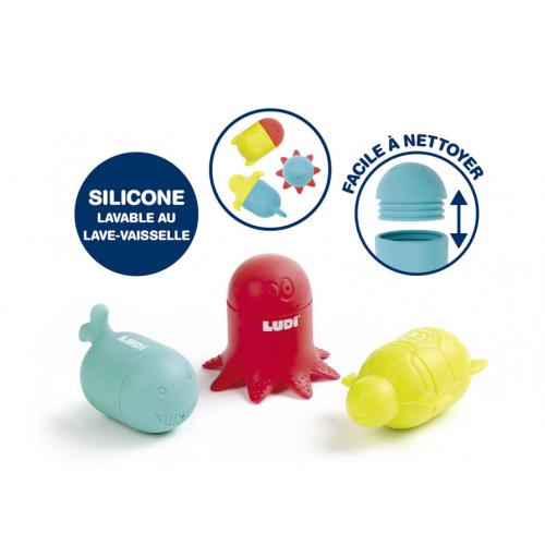 Brinquedos marinhos de silicone p/ banho laváveis